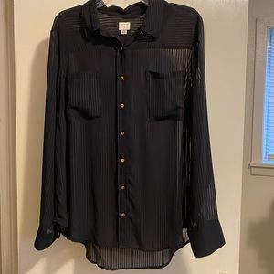 A New Day Sheer Striped Black Blouse